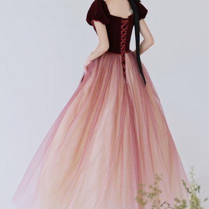 Light Luxury Halter Prom Dress, Burgundy Bubble..