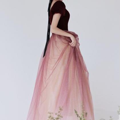 Light Luxury Halter Prom Dress, Burgundy Bubble..