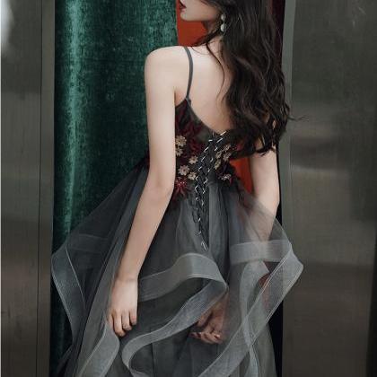 Elegant, Sexy, Long Black Halter Dress, Mesh Decal..