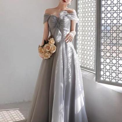 Gray Bridesmaid Dress, Long Temperament Off..