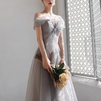 Gray Bridesmaid Dress, Long Temperament Off..