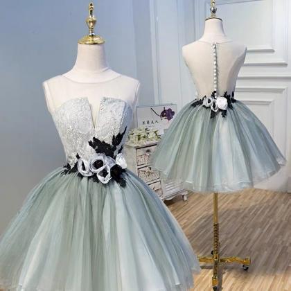 Bridesmaid Dress Short, Grey Applique Dress Little..