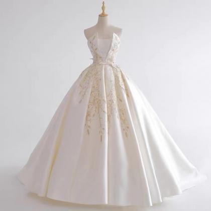 Strapless Wedding Dress, Palace Simple, Long..