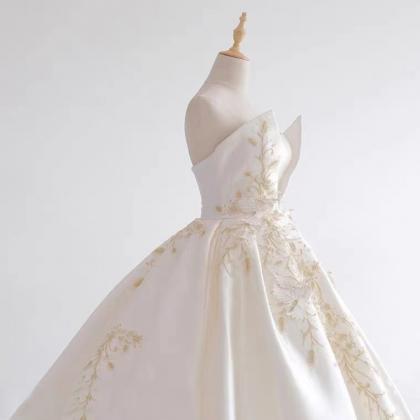 Strapless Wedding Dress, Palace Simple, Long..