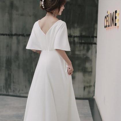 White Evening Dress, Temperament Satin Dress..