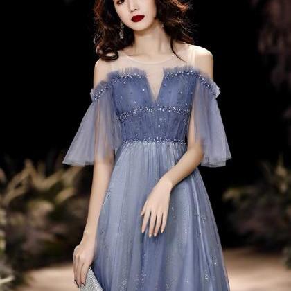 Blue Evening Dress, O-neck Birthday Dress, Fairy..