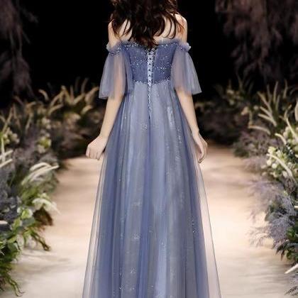 Blue Evening Dress, O-neck Birthday Dress, Fairy..