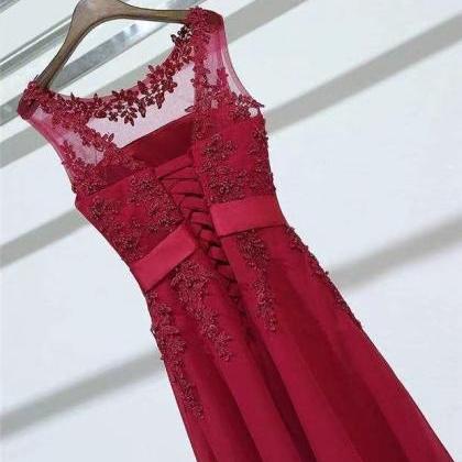 Sleeveless Dress ,lace Evening Dress,burgundy..