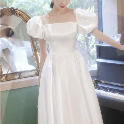 Little White Dress, Princess Midi Satin Homecoming..