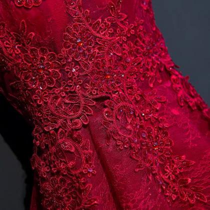Red Short Evening Dress, Exquisite Lace Party..
