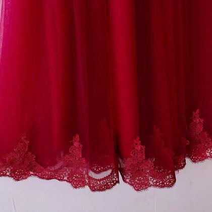 High Waist Midi Burgundy Dress,lace Homecoming..