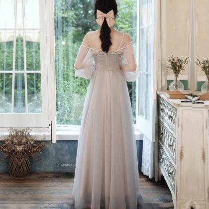 Spaghetti Trap Prom Dress, Long-sleeve Bridesmaid..
