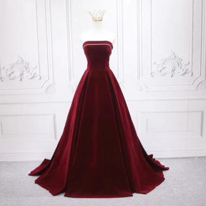 Burgundy Velvet Evening Dress, Fashion Vintage..