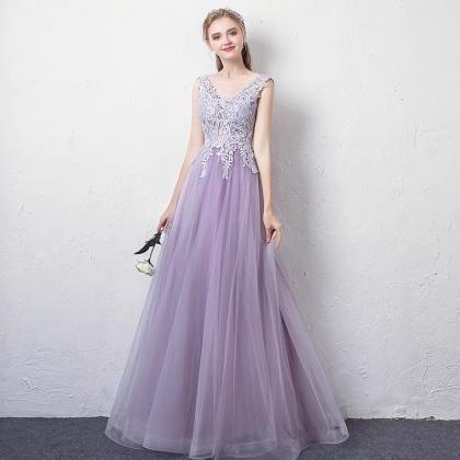 Lavender Evening Dress, V-neck Prom Dress,,custom..