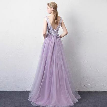 Lavender Evening Dress, V-neck Prom Dress,,custom..
