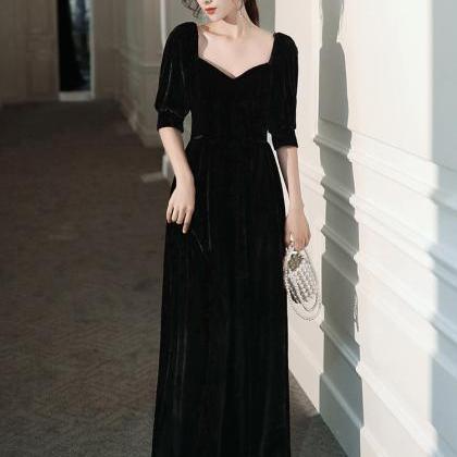 Black Velvet Dress, Elegant Long Sleeve Formal..