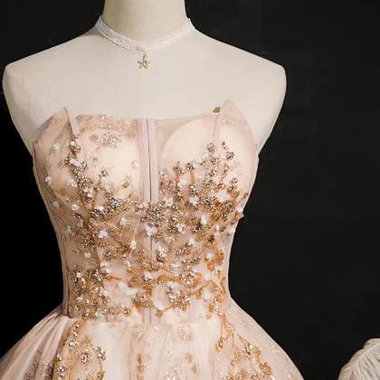 Champagne Strapless Dresses, Sequin Homecoming..