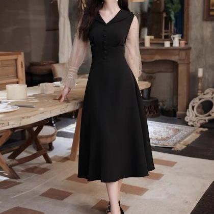 Black Evening Dress, Long-sleeve Socialite Dress,..