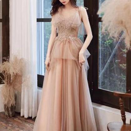 Spaghetti Strap Evening Dress, Fairy Pink Dress,..