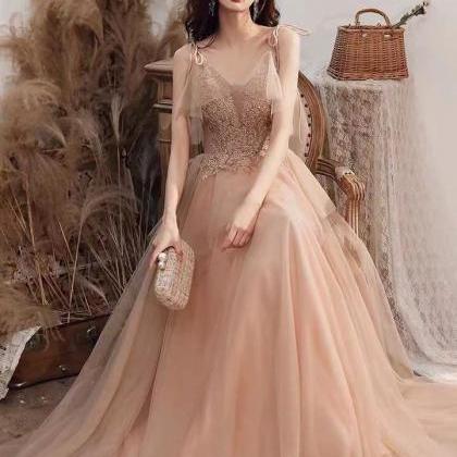 Spaghetti Strap Evening Dress, Fairy Pink Dress,..