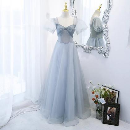 Gray Blue Evening Dress, Sweet Party Dress, Bubble..