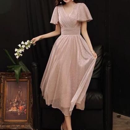 Light Pink Dress, V -neck Homcoming Dress,custom..