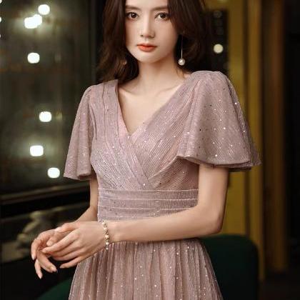Light Pink Dress, V -neck Homcoming Dress,custom..