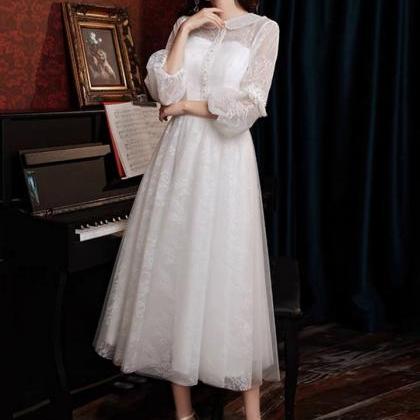 White Evening Dress, Long Sleeve Homecoming Dress,..