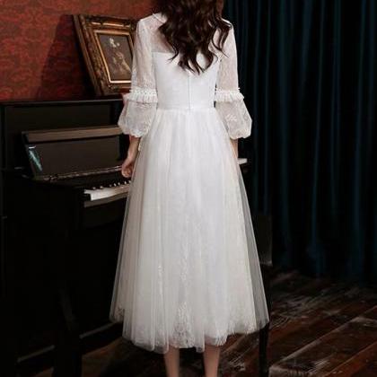 White Evening Dress, Long Sleeve Homecoming Dress,..