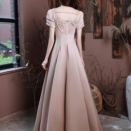 Pink Satin Dress, Fancy Evening Dress, Custom Made