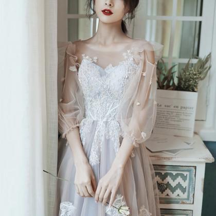 Fall, Long Sleeves Prom Dress, Fairy Applique..