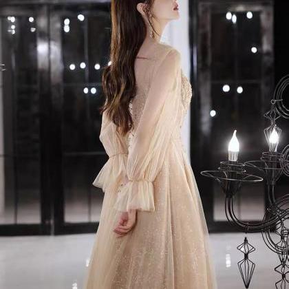 Light Luxurious Evening Dress, Long Sleeves Prom..