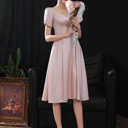 Square Neck Homecoming Dress, Pink Bridesmaid..