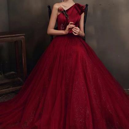 Burgundy Dress, Beaded Light Luxury Prom Dress,..
