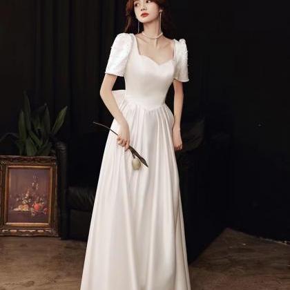 White Evening Dress, Class, Satin Princess Bow..