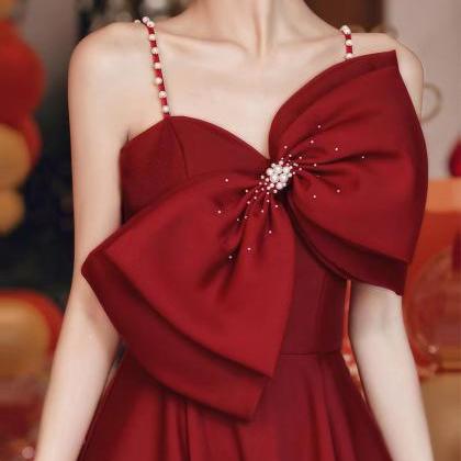 Burgundy Gown,cute Party Dress With Big Butterfly..