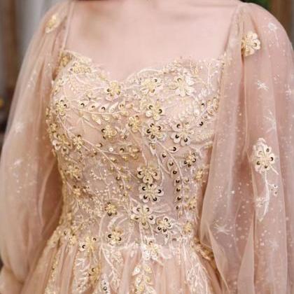 Champagne prom gowns, long sleeves ..