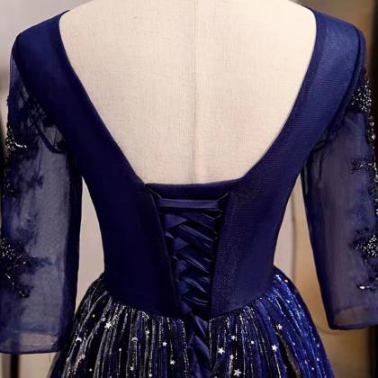 Royal Blue Evening Dress, Long Fairy Dress, V-neck..