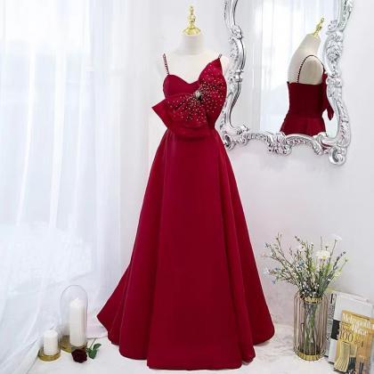 Red Dress, Halter Prom Dress, Cute Bowknot Evening..
