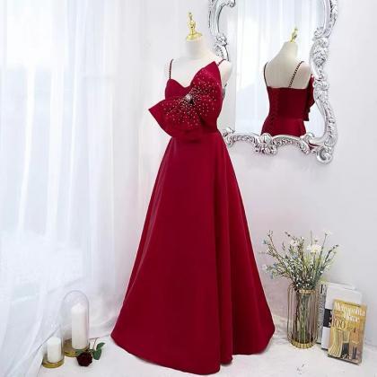 Red Dress, Halter Prom Dress, Cute Bowknot Evening..