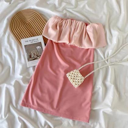 Flounces Strapless Dress, , Pink Bodycon Dress