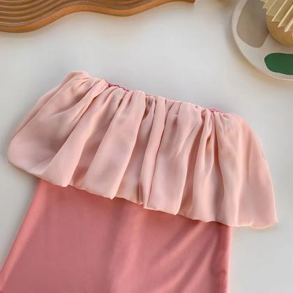 Flounces Strapless Dress, , Pink Bodycon Dress