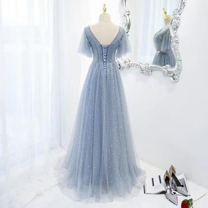Romantic Evening Gown, Elegant Party Dress, V-neck..