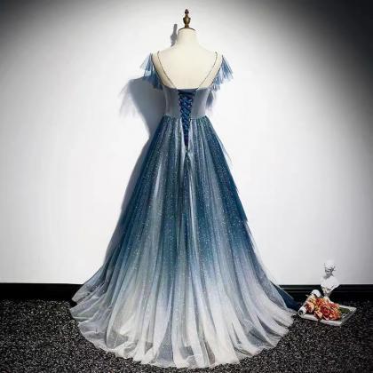 High Class Prom Dress, Noble Fairy Dress, Blue..