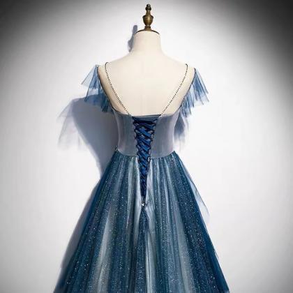 High Class Prom Dress, Noble Fairy Dress, Blue..