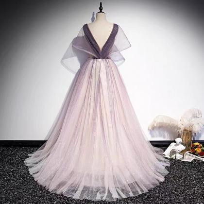 V-neck Prom Dess, Long Fairy Prom Dress, Purple..