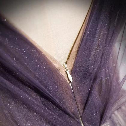 V-neck Prom Dess, Long Fairy Prom Dress, Purple..