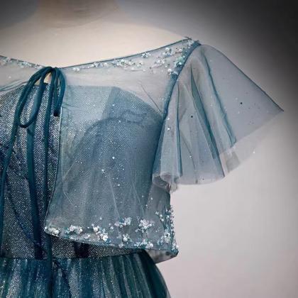 Blue Evening Dress, Strapless Prom Dress, Fairy..