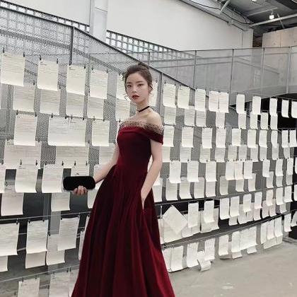 Burgundy Prom Gown, Off Shoulder Evening Gown,..