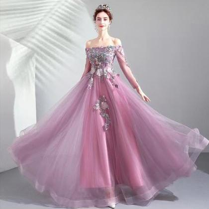 Fairy Prom Dress, Purple Long Sleeve Party Dress,..